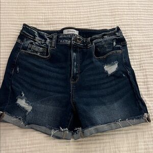 Zenana Outfitters Women's Ripped Jean Shorts - Deep Blue